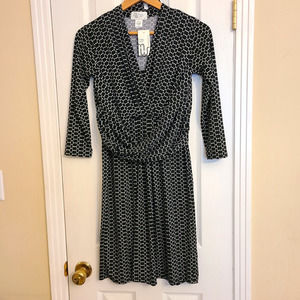 NWT Milky Way Maternity Trixie Wraparound Dress Midi Stretchy Black White Size M